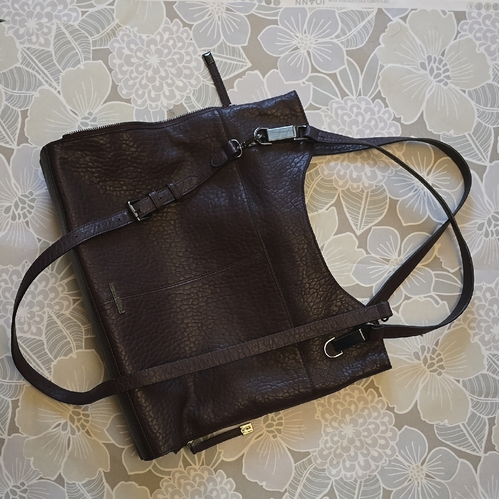 Dark Brown Pebbled Leather Shoulder Bag - Picture 7 of 7